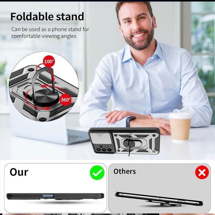 Case for Samsung Galaxy A23 5G - Silver - 2 Tempered Glasses - Camera Cover - Video Stand