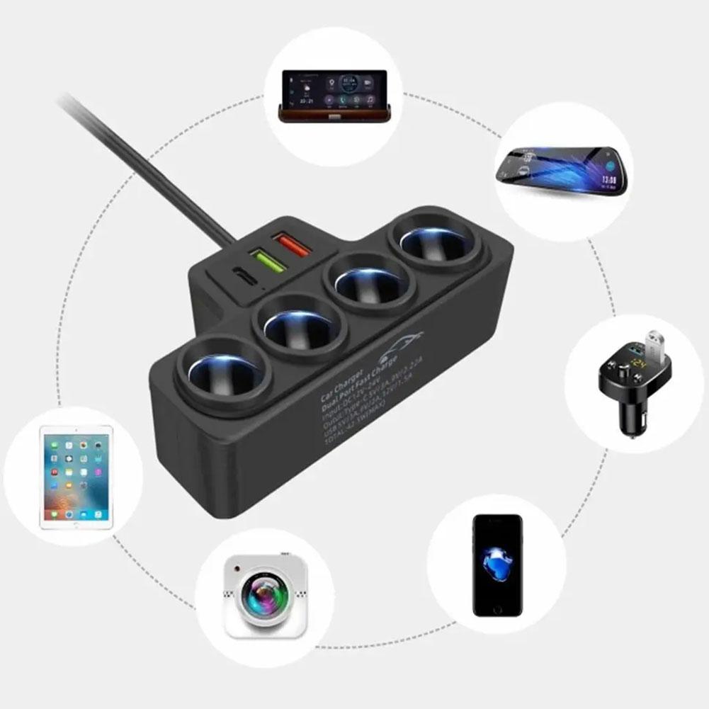 New 4-Socket 3.1A Charger USB Car USB+QC3.0+PD3.1A Accessories Port USB 120W 12V/24V Car Charger Adapter