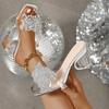 Summer  New Rhinestone Pearl Crystal Heel Platform Pvc Large Size High Heels Crystal Slippers