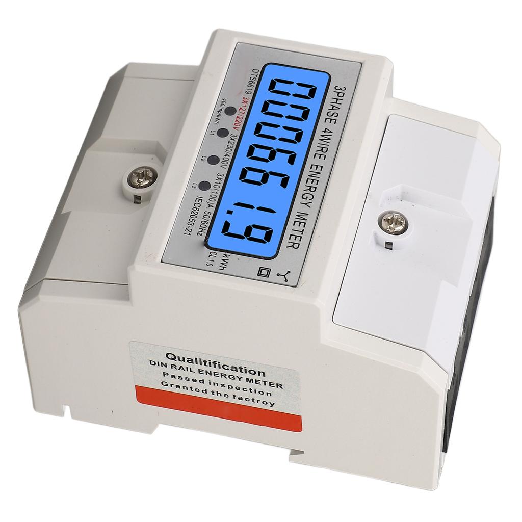 Digital Energy Meter 3 Phase 4 Wire KWh Electricity Wattmeter DIN Rail Backlight LCD Display 3x127 220VAC 10‑100A