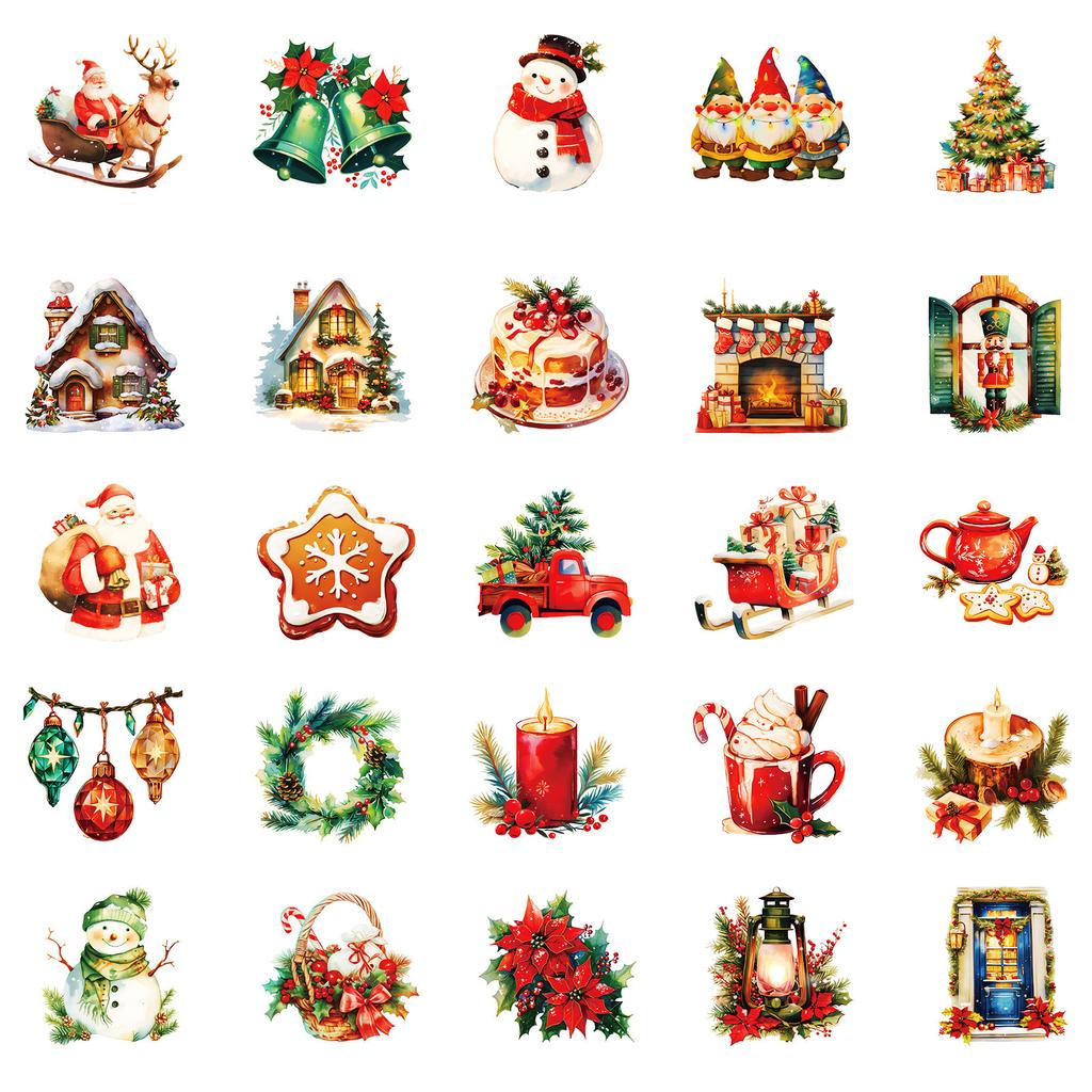 50 шт./набор Рождественские виниловые наклейки Наклейки для упаковки подарков Наклейки для ноутбуков, бутылок для воды, шлемов Наклейки для DIY-поделок Рождественское украшение