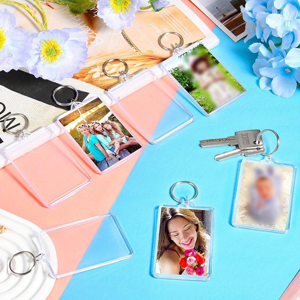 12 Pieces Photo Frame Keychain, Clear Acrylic Photo Keychain for Personalisation and Passport Photo Size, Clear Double Sided Blank Picture Keychain