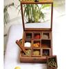 Wooden Handcrafted Spice Box Masala Dabba with 9 Square Compartments Spoon, Teak Wood Spice Box