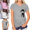 Women Cat Print T-shirt Loose Short Sleeve Blouse Casual  Pullover Tops