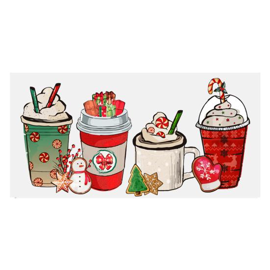 Наклейка на чашку Рождественская елка Санта-Клаус Водонепроницаемая самоклеящаяся Отличная липкость Противоскользящая прозрачная печать Кофейная чашка УФ DTF наклейка