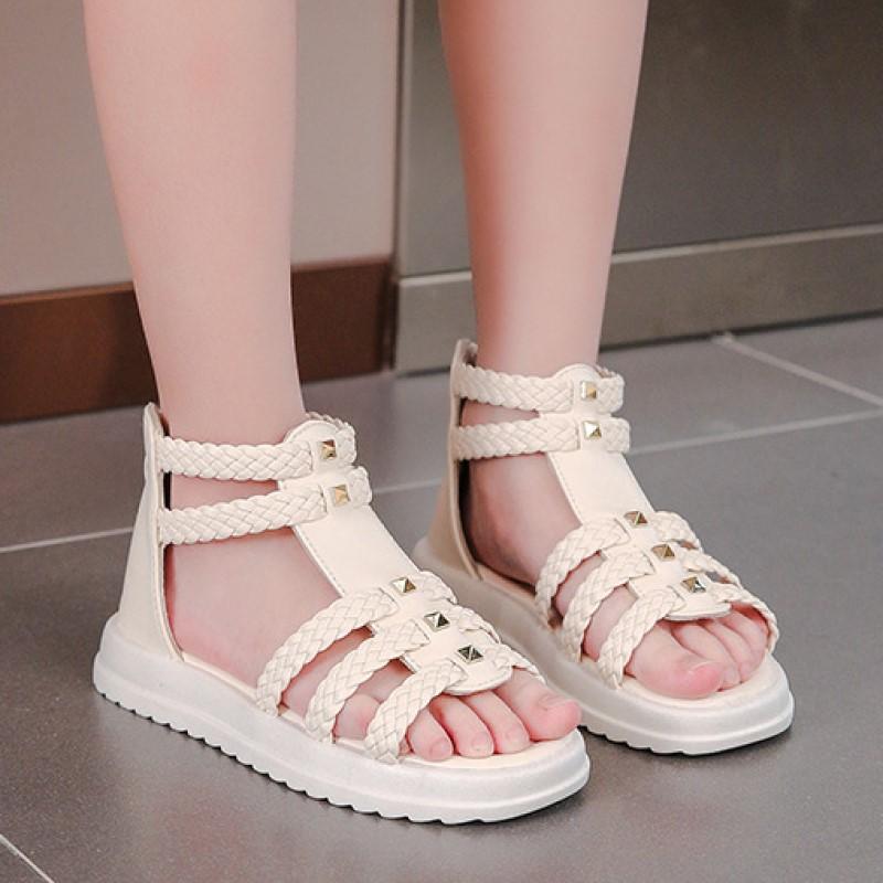 Новая летняя модная обувь принцессы с открытым носком, детская обувь на мягкой подошве, римская обувь, сандалии для девочек