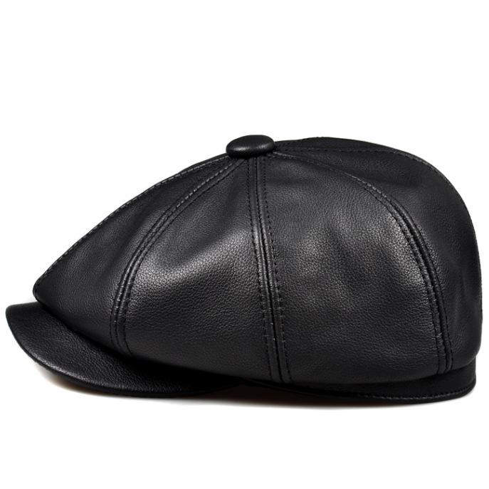 Мужской осенне-зимний берет-восьмиуголка из натуральной кожи - Повседневная восьмиугольная шляпа для мужчин среднего и пожилого возраста
