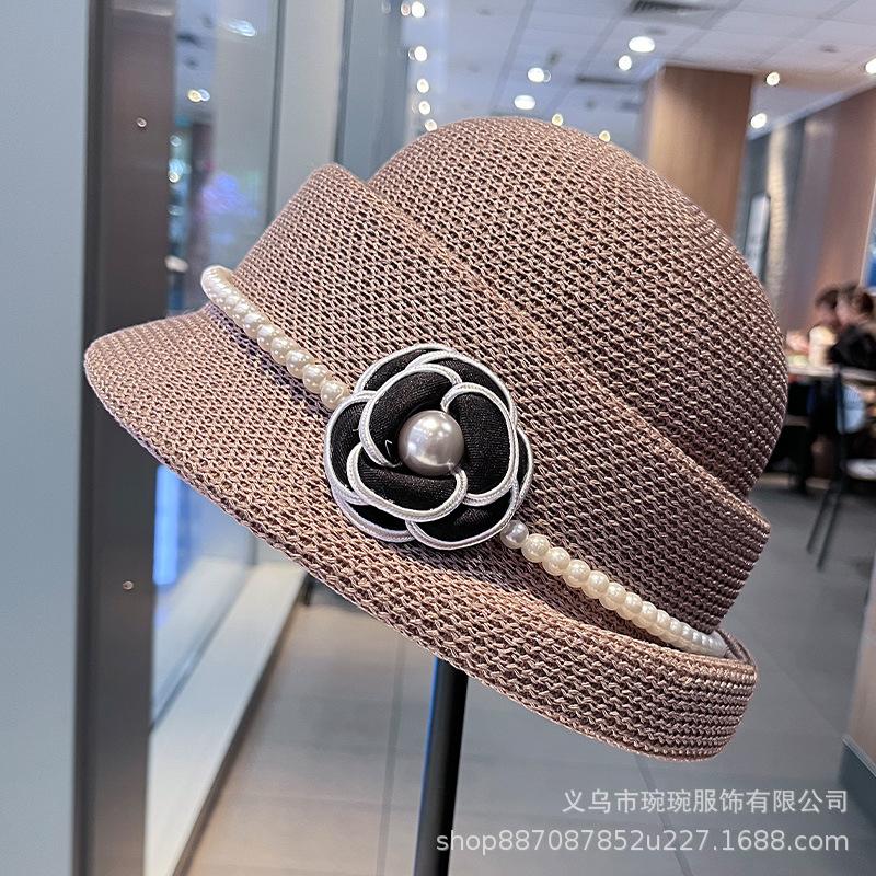 Autumn and winter new Xiaoxiangfeng French top hat fashionable pearl camellia fisherman hat children's versatile washbasin hat