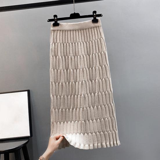 Женская юбка миди с высокой талией, прямого кроя, облегающая бедра, вязаная юбка, однотонная, осенняя юбка, универсальная повседневная одежда