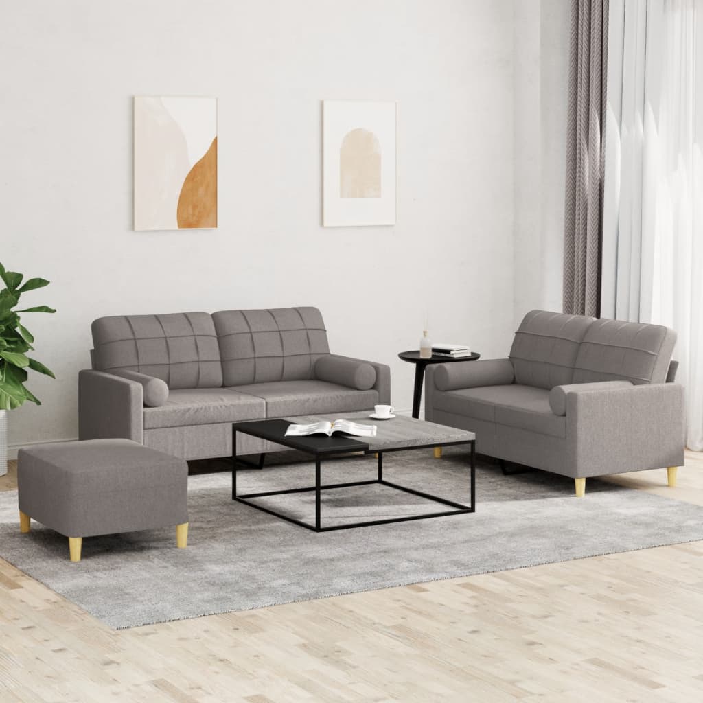 3 Piece Sofa Set with Cushions Taupe Fabric