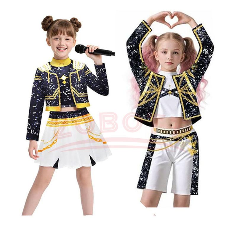 Kids K-pop Rumi Zoey Mira Cosplay Huntrix Costume 3D Print Demon Hunters Mira Stage Costumes Child Halloween Party Clolthes Set