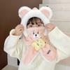 Solid Color Bear Plush Hat With Mask&Scarf Plush Hat with Scarf Children Fleece Hat  Girls