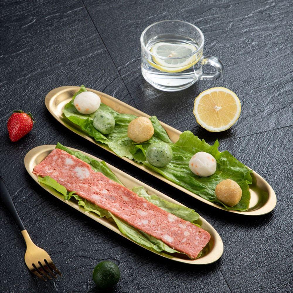 Stainless Steel Picnic BBQ Plate Long Plate Food Serving Dish Sushi Plate Outdoor Tableware