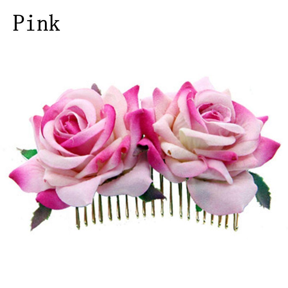 Festival Bridesmaid Hair Jewelry Red Rose Hairpin Bridal Flower Hair Comb Wedding Accessories