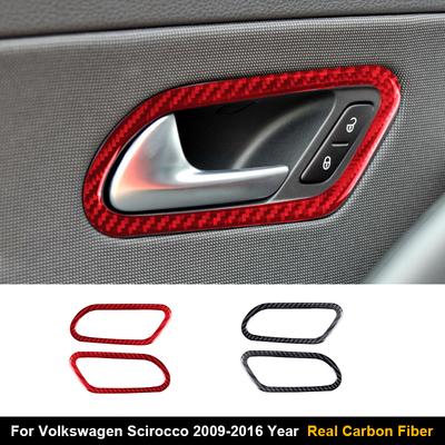 2PCS Real Carbon Fiber Car Door Handle Frame Decorative Sticker For Volkswagen Scirocco 2009-2016 Interior Accessories