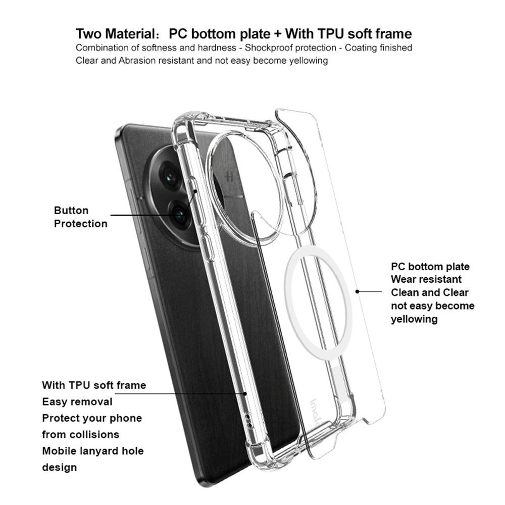 IMAK Прозрачный магнитный чехол-бампер для OnePlus 13, противоударный, из ПК+ТПУ