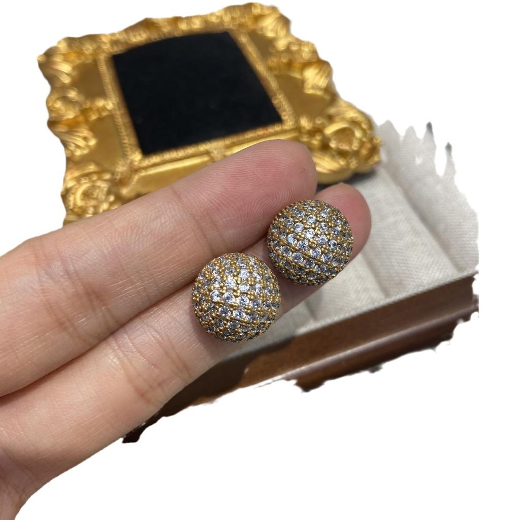 Ювелирные изделия Циндао простые модные инкрустированные цирконием золотые полукруглые серьги-гвоздики латунные гальванизированные серьги-гвоздики s925 женские