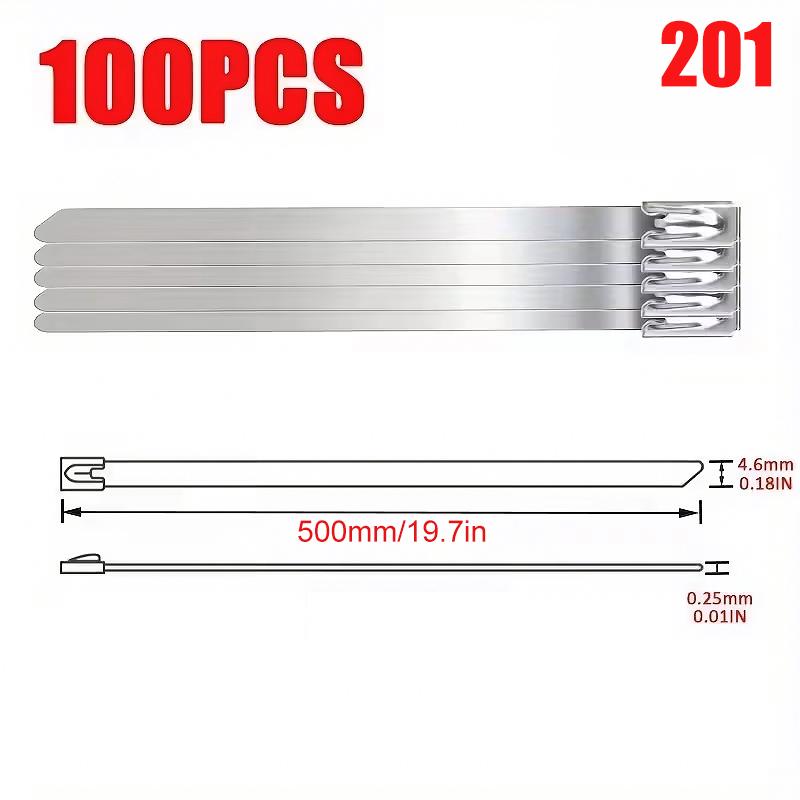 100 шт./пакет Устойчивая к ржавчине самоблокирующаяся металлическая бандажная лента для связывания, для наружного забора, кабельная стяжка из нержавеющей стали 201, для транспортных средств