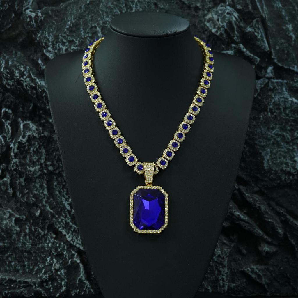 Мужское ожерелье с кубической цепочкой Sugar Cube Diamond и подвеской из драгоценного камня