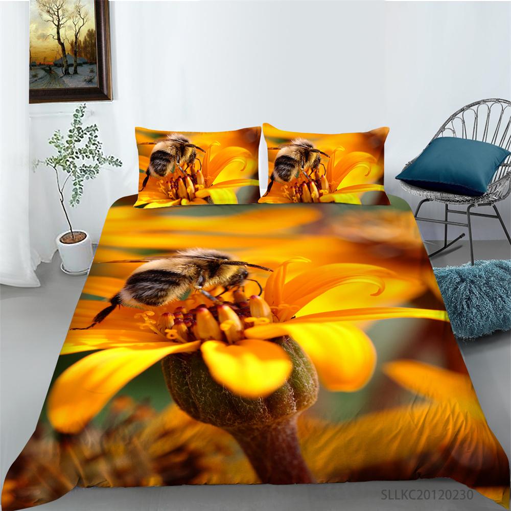 Kids Bedding Set 3D Bee Print Quilt Kids School Adults Bed Set Microfiber Fashion Home Bedclothes Duvet Covers