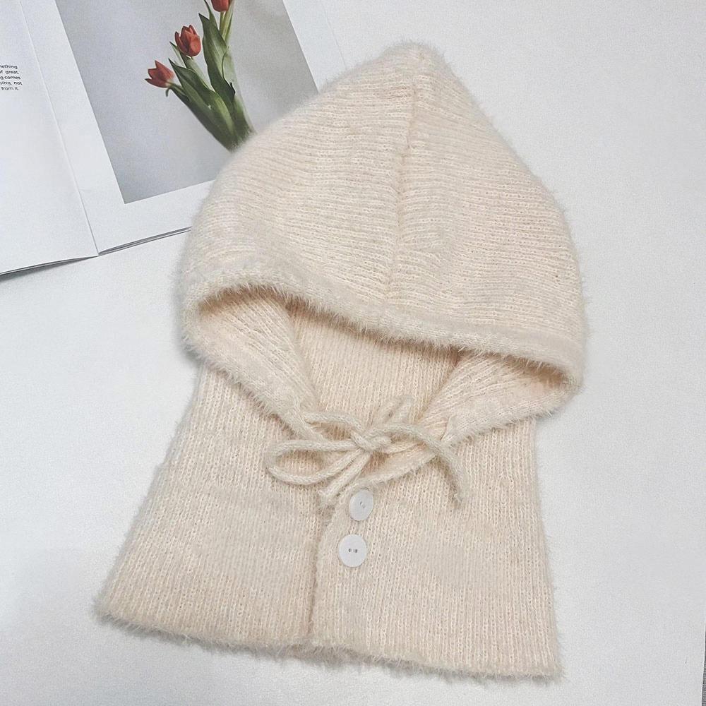 Hat and Scarf Integrated Women Balaclava Plush Windproof Cap Knitted Beanies Outdoor