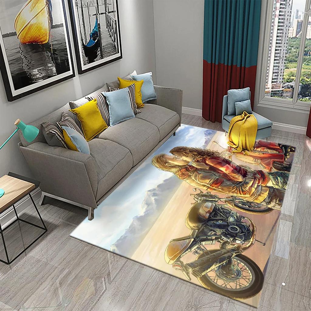 3D Винтажный Крутой Классический Мотоцикл Ковер Картина маслом Искусство Ковер Дом Спальня Гостиная Украшения Коврик для ванной Нескользящий