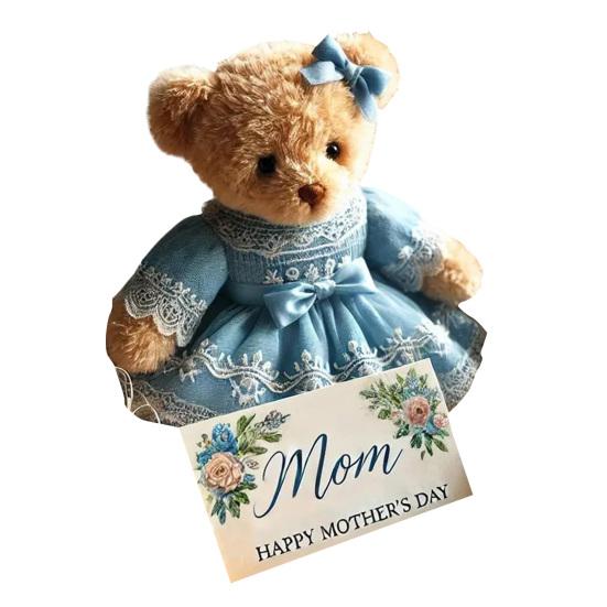 Подарочная коробка с плюшевым мишкой на День матери, плюшевая игрушка для эмоциональной поддержки, кукла, элегантное кружевное платье ручной работы, медведь с открыткой, памятный подарок для мамы, бабушки