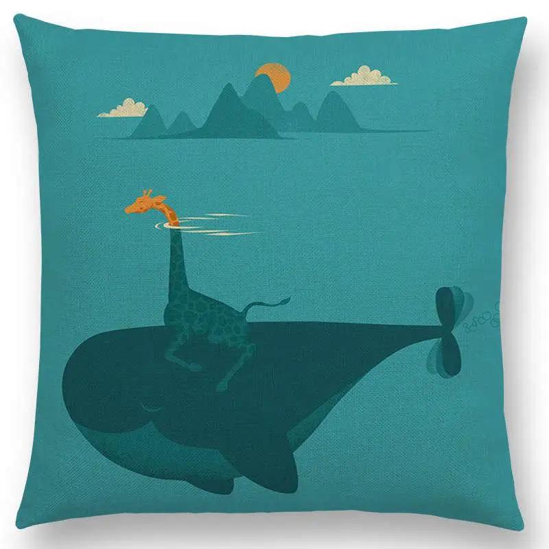 Последние мультяшные животные Милая акула Кошка Птица Жираф Пингвин Кит Белый медведь Бегемот Панда Чехол для подушки Автомобильный диван Наволочка