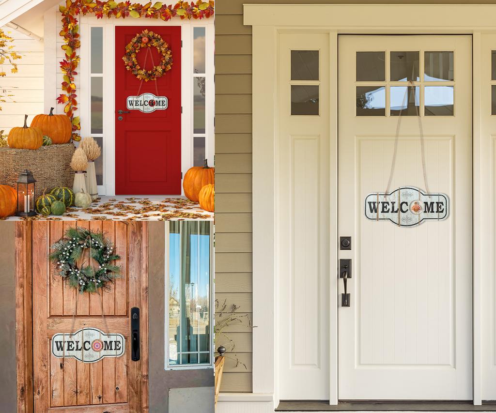 Inkdotpot Welcome Sign Front Door Decorations Hanging Rustic Wood Seasonal Holiday Ornaments Housewarming GiftWall Hanging 17.5" Inches