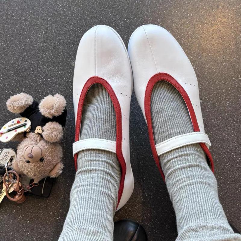 Версия из коровьей кожи~ Балетки на плоской подошве в стиле Мэри Джейн на липучке, женские туфли с неглубоким вырезом на мягкой подошве для работы и повседневной носки