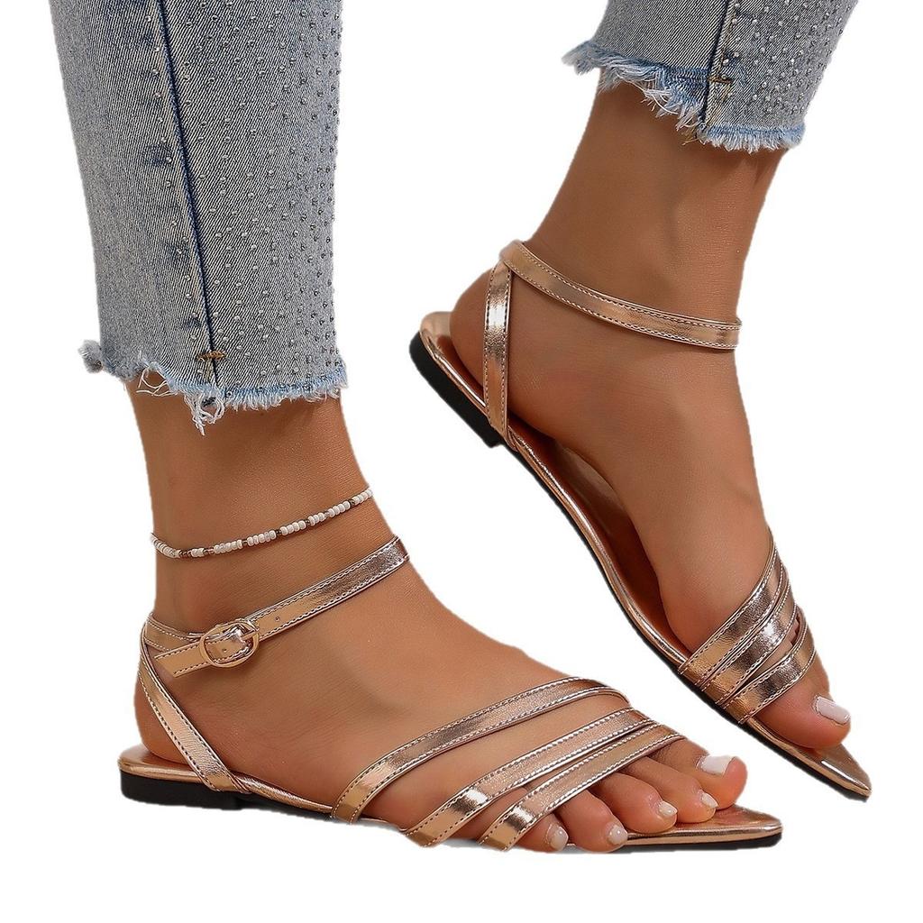 New Style Flat-bottomed Sandals for Women in Large Size, Beach Shoes with Pointed Toes