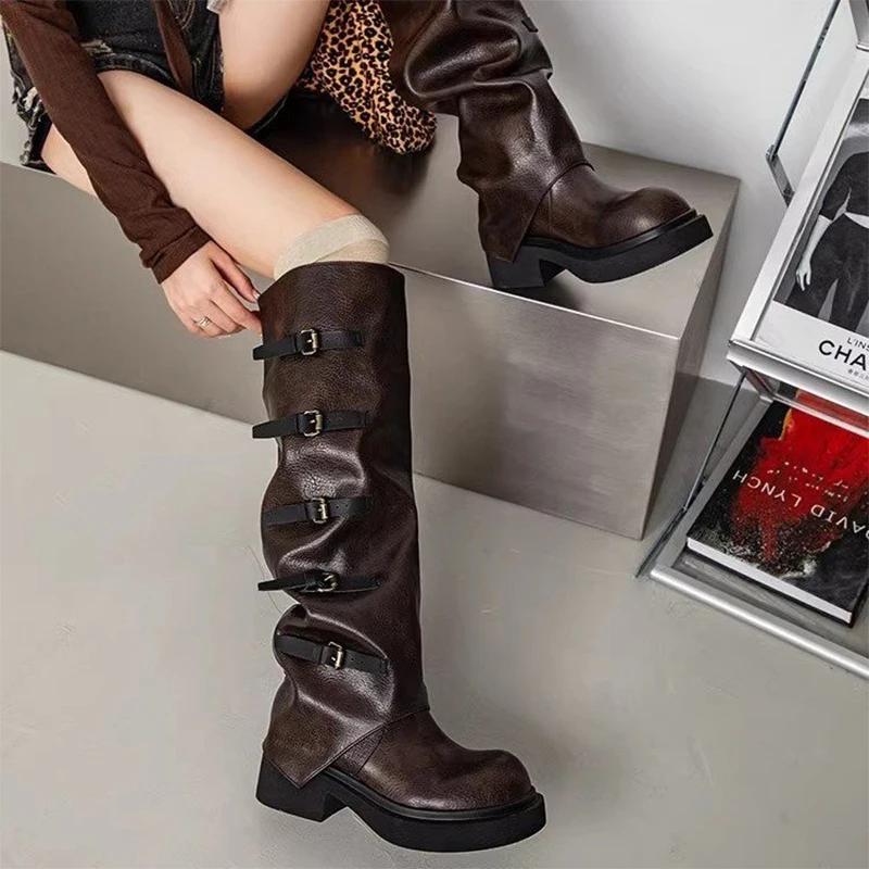 Модные женские сапоги на среднем каблуке, дизайнерские кожаные массивные туфли, женские, тренд 2024 года, новые ботинки челси, туфли-лодочки, зимние готические женские снежные ботинки