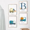 Экскаватор-кран, грузовик, алфавит, номер, имя, на заказ, настенное искусство, холст, живопись, постеры и принты, фотографии для декора детской комнаты