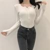 Вязаная базовая рубашка женская осенняя внутренняя кофта новая милая облегающая с длинным рукавом черные колготки