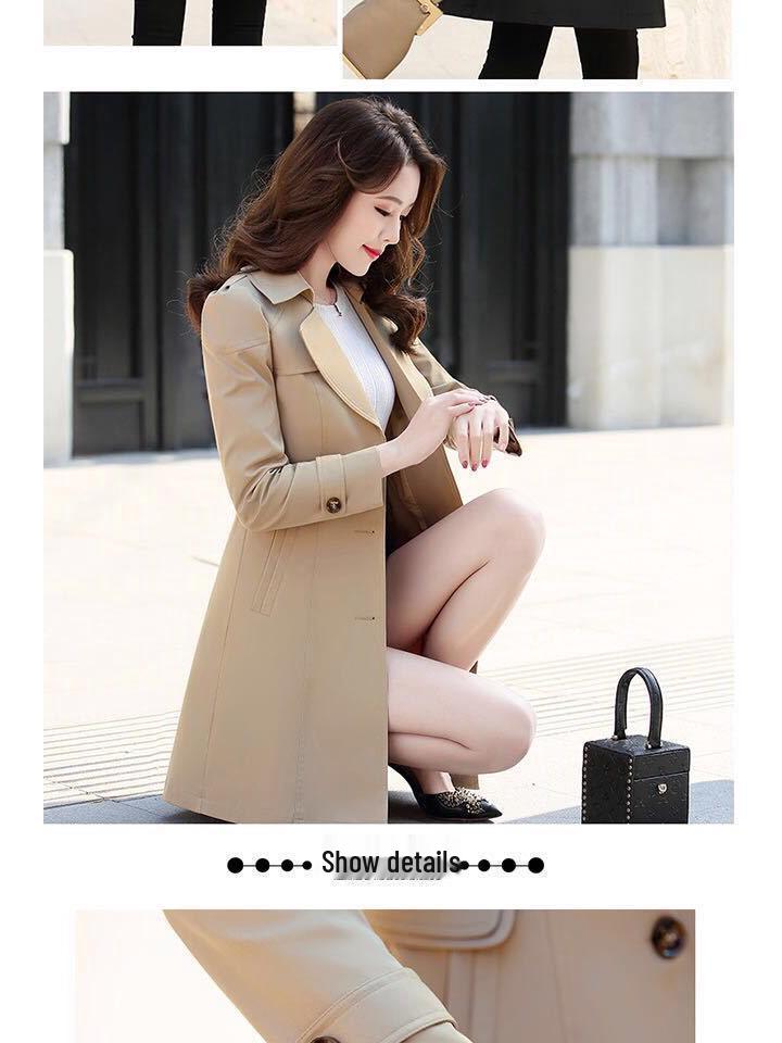 Women's Petite British-Style Trench Coat, Spring/Autumn 2025, Popular Mid-Length Casual Korean Design