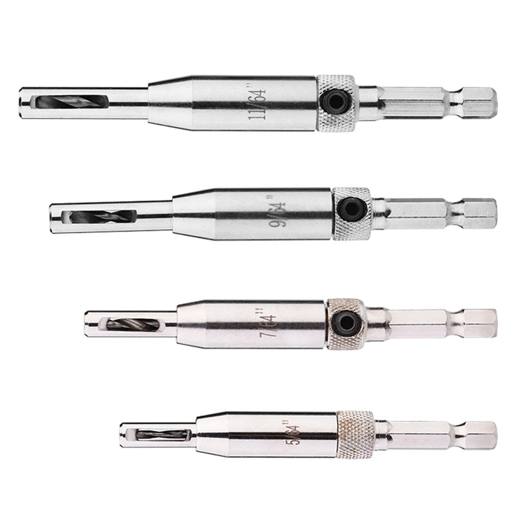 4pcs Hex Shank Self Centering Drill Bit Set Door Window Hinge Hole Puncher Woodworking Tool