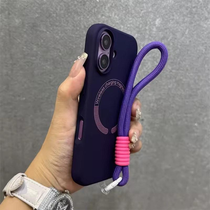 Для Magsafe Liquid Silicone Lanyard Case для iPhone 16 15 14 13 12 11 Pro Max 16 Plus Microfiber Indoor Bracelet Cover