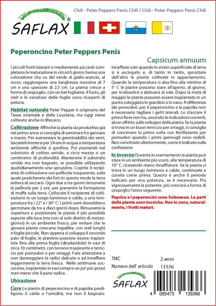 SAFLAX Garden in the Bag - Чили - Peter Peppers Penis Chili - 10 семян - С субстратом в подходящем пакете - Capsicum annuum