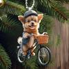Украшения для рождественской елки, реалистичный щенок, едущий на велосипеде, подвеска, 2D, плоская, с двойной печатью, акриловое подвесное украшение для елки, домашний декор