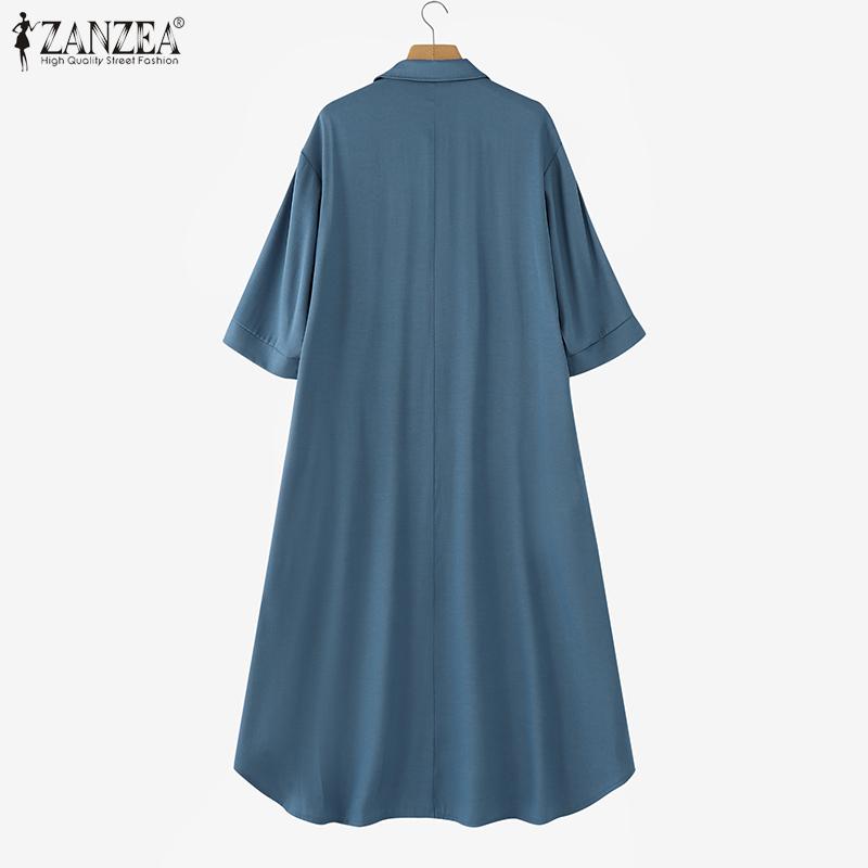 ZANZEA Женское повседневное платье-рубашка свободного кроя с отложным воротником и рукавом 3/4