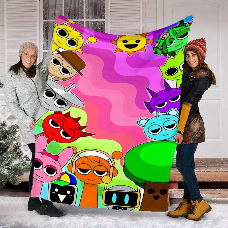 1pc SPRUNKI9 Theme Blanket - Digital Print, Polyester, Cozy for All Seasons, Perfect for Outdoor, Camping, and Travel
