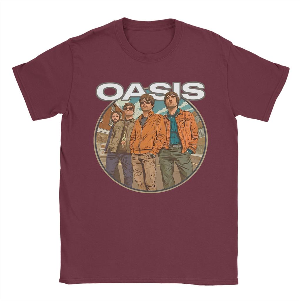 Стритвир O-Oasis Футболка с принтом рок-группы Мужская 100% Хлопок Короткий рукав Круглый вырез Летние топы
