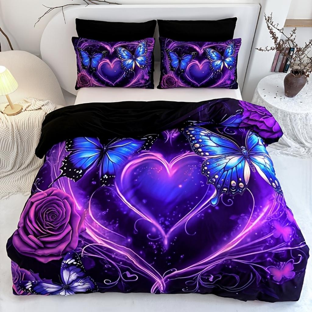 Butterfly Heart Digital Printed Bedding Set Cozy Soft Duvet Cover King Queen Twin Single Size Bithday Gift Bedroom Decoration