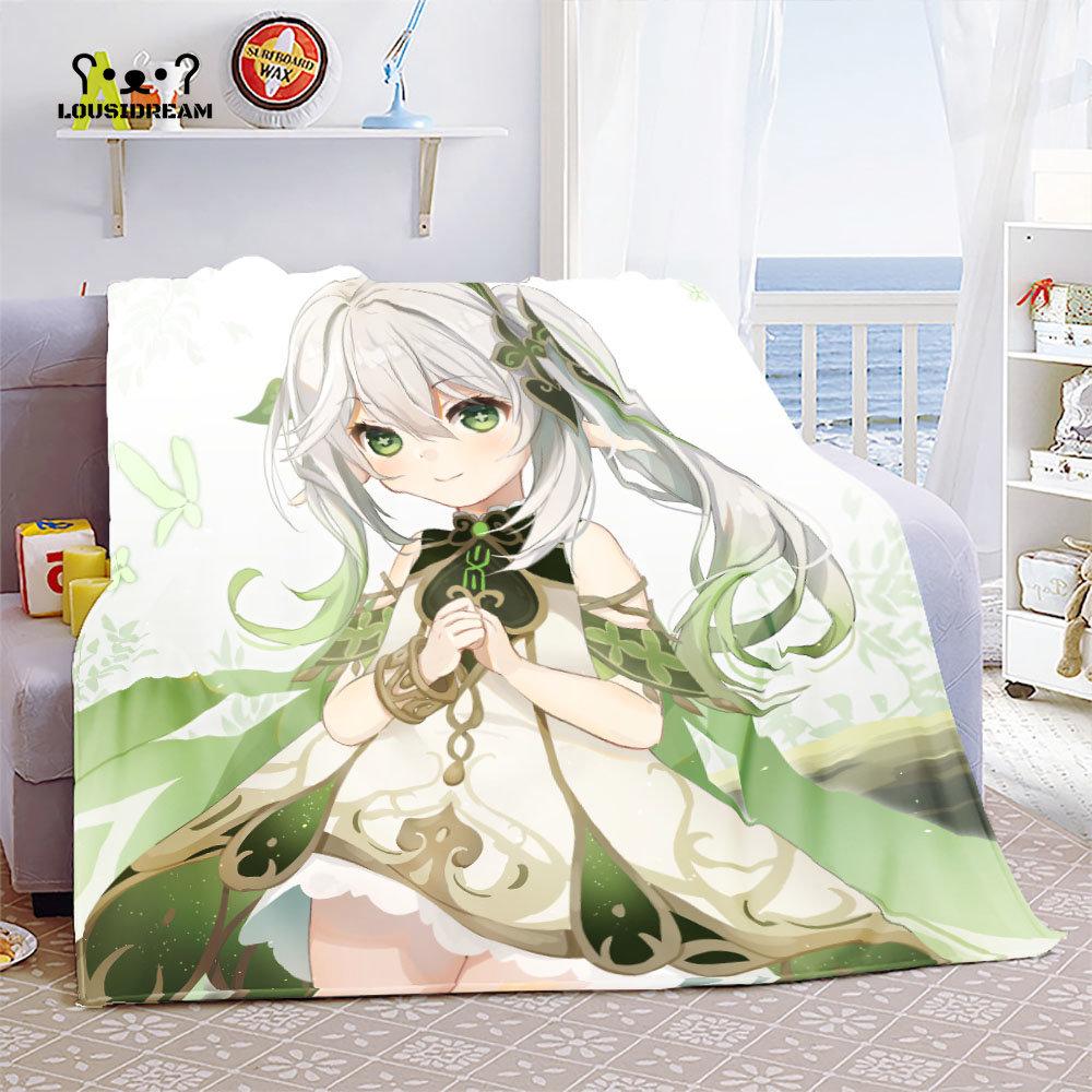 Genshin Impact Nahida Throw Blanket Flannel Soft Kawaii Cute Cartoon Nahida Genshin Autumn Anime Breathable Bedding Travel Throw