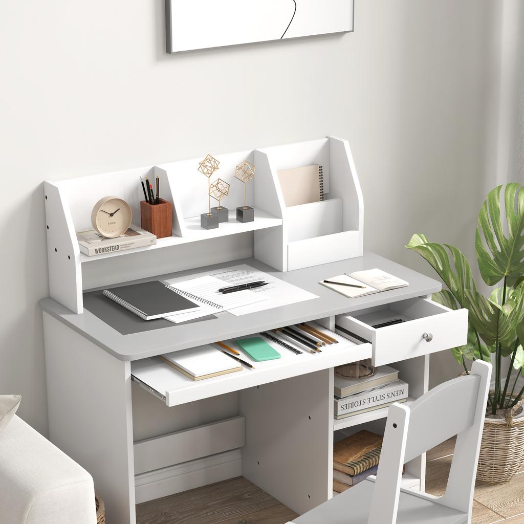 Children's Desk with Ergonomic Chair, Keyboard Tray, Drawer, Shelves, 90 x 45 x 90 cm, Grey