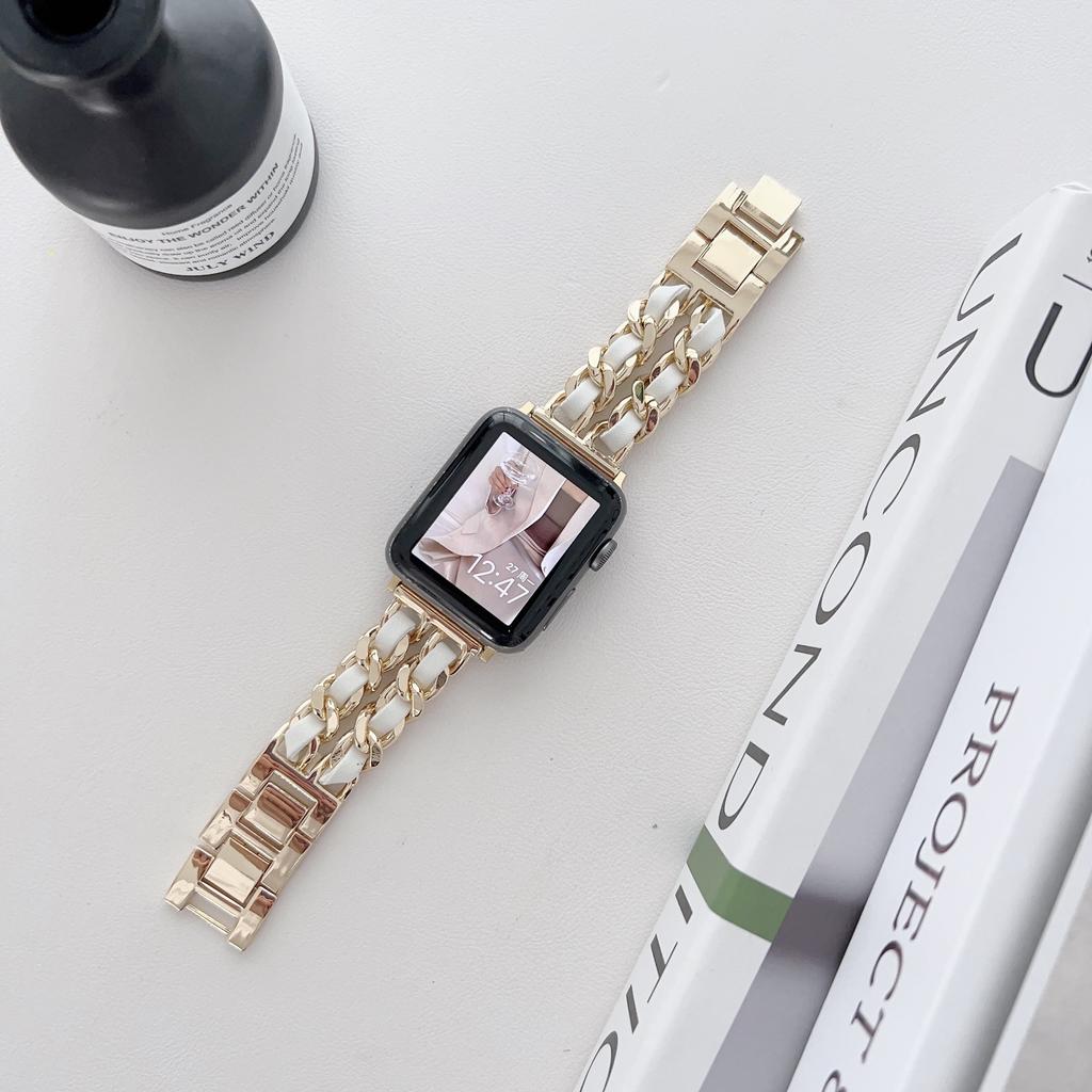 Металлический кожаный ремешок для Apple Watch 49 мм 45 мм 41 мм 44 мм 40 мм 42 мм 36 мм Женский ремешок для часов iWatch Series 10 9 8 7 6 5 4 SE