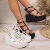 Fashion 2025 New Platform High Heels Sandals Women Designer Open Toe Studded Solid Color Wedges Sexy Runway Party Summer Shoes