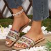 Fashion Fashion Colour Striped Flat Heel Slippers Summer Bordered String Bead Woman Sandals Vacation Non Slip Beach Slippers Mujer