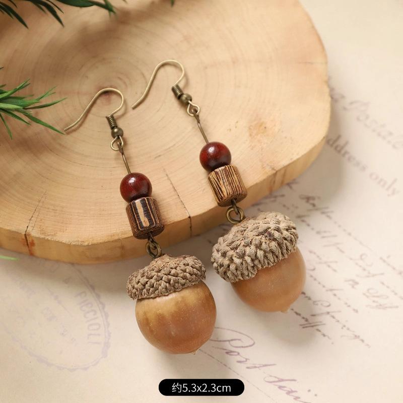 Оригинальные серьги Mori Plant Fruit, натуральные желуди, ручная работа, ретро-женские длинные серьги, этнический стиль, литературная и традиционная китайская медицина