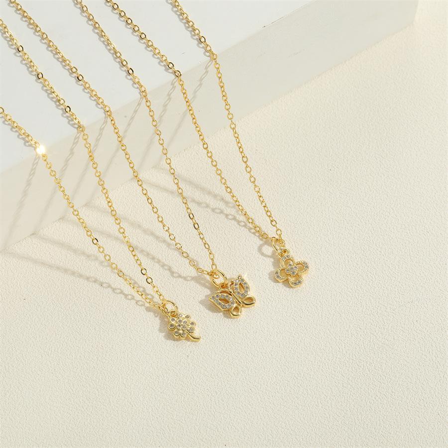 1116 New Fashion Women Temperament Zircon Inlaid Butterfly Flower Umbrella Oil Drip Lock Pendant Clavicle Chain Necklace Jewelry